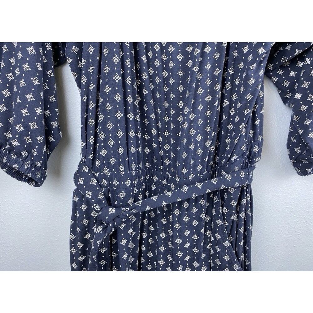 NWT Sz XL Garnet Hill LS Elas Nck Blue Prnt Waistbnd Tie Pkts Wide Leg Jump Suit - Picture 6 of 13